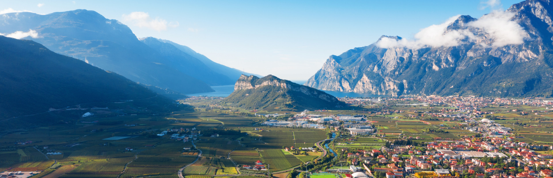 Arco Italian city. Beautiful view from the top of the Riva del Garda