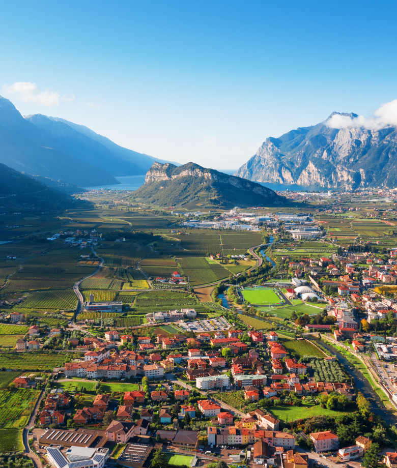 Arco Italian city. Beautiful view from the top of the Riva del Garda